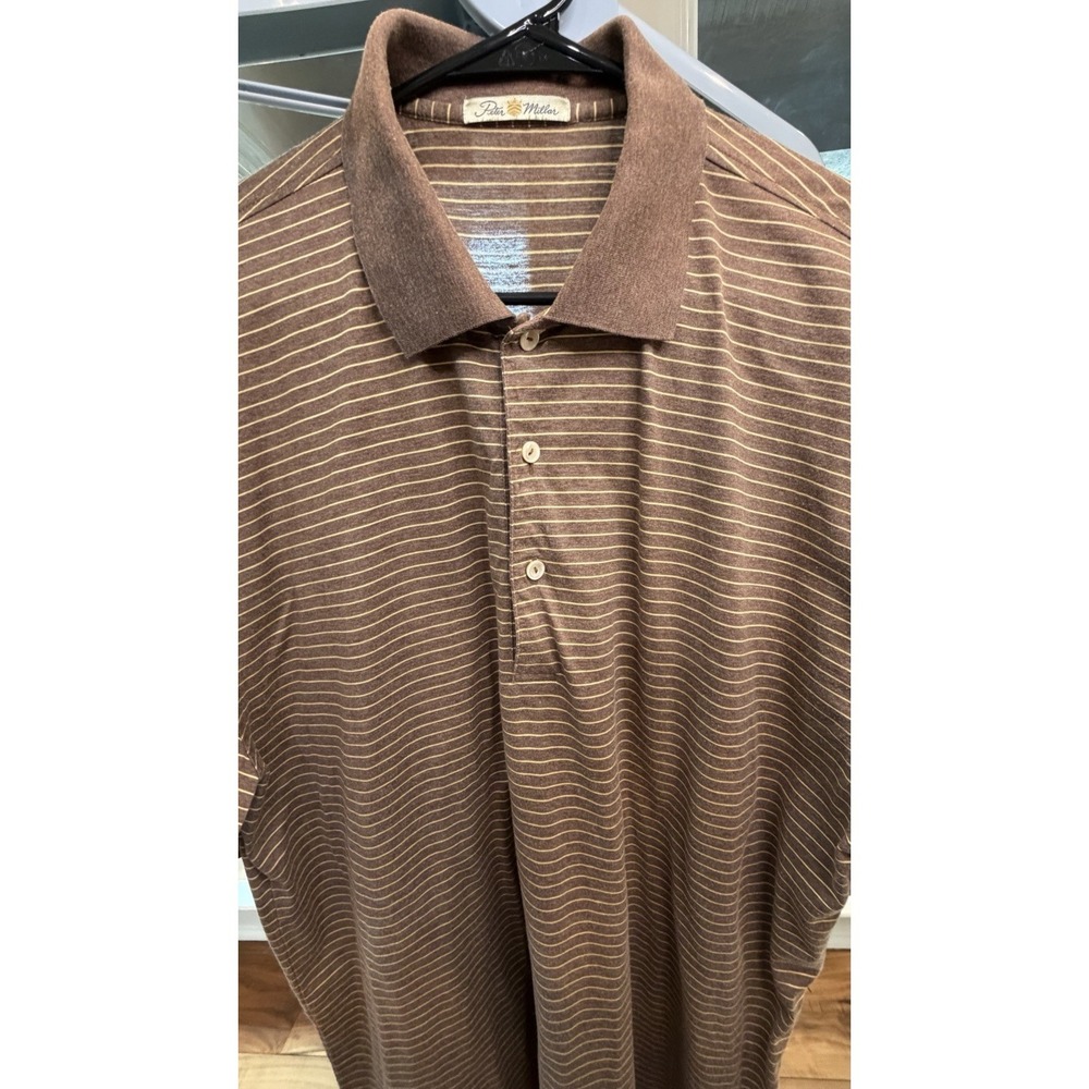 Peter Millar  Crown Big & Tall Big Fellas Brown and White Stripe Polo SZ L